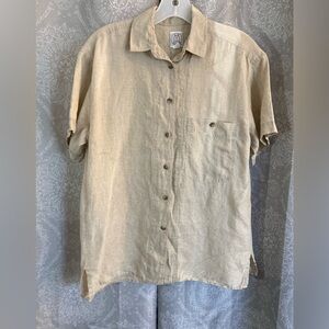 Beige Linen Short Sleeved Women’s Button Front Shirt - DAMAGED Size 6